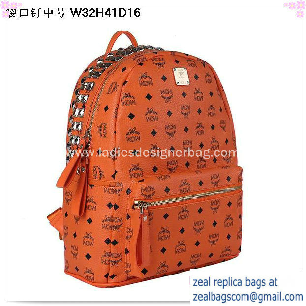 High Quality Replica Hot Sale MCM Medium Top Studs Backpack MC4232 Orange - Click Image to Close